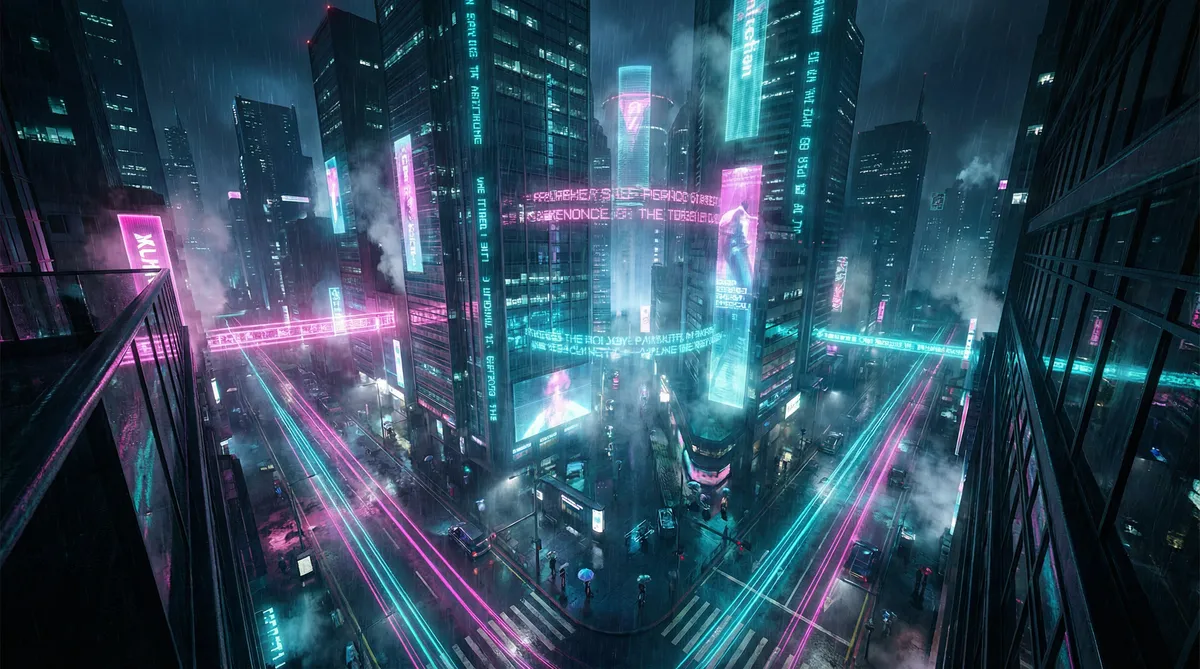 张筱雨 魁惑 竖屏短剧平台首页背景 - 赛博朋克都市夜景